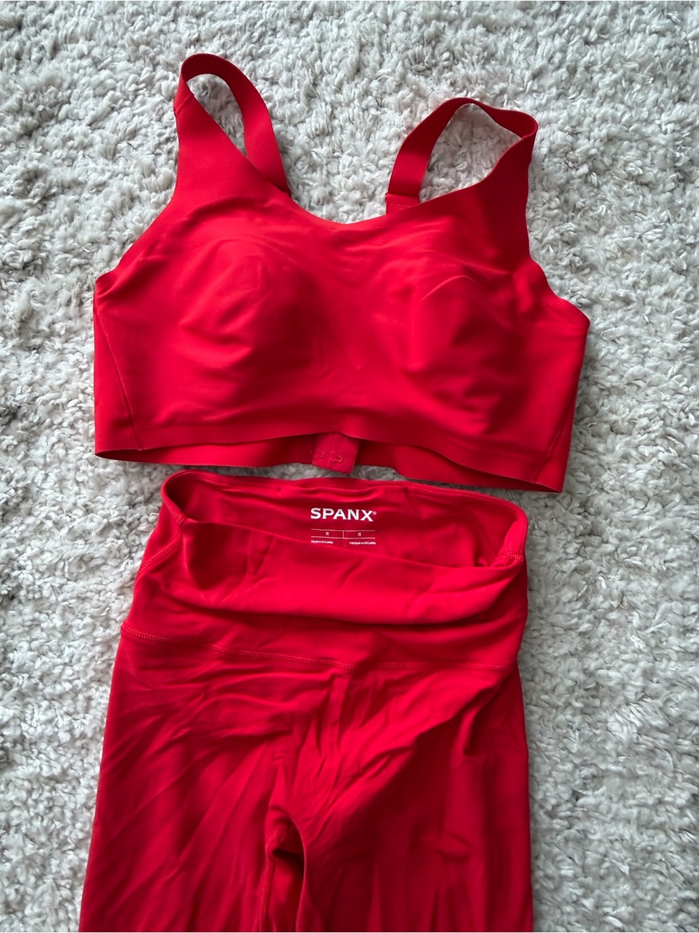 SPANX Bright Red Supportive Bra Top with Matching High-Waist Leggings